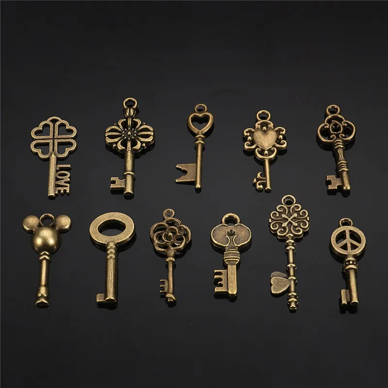 11 шт. античный винтажный Бронзовый подвесной ключ со скелетом необычный кулон в