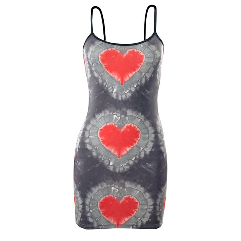 

Women Sexy Spaghetti Strap Bodycon Mini Dress Harajuku Gradient Love Clubwear