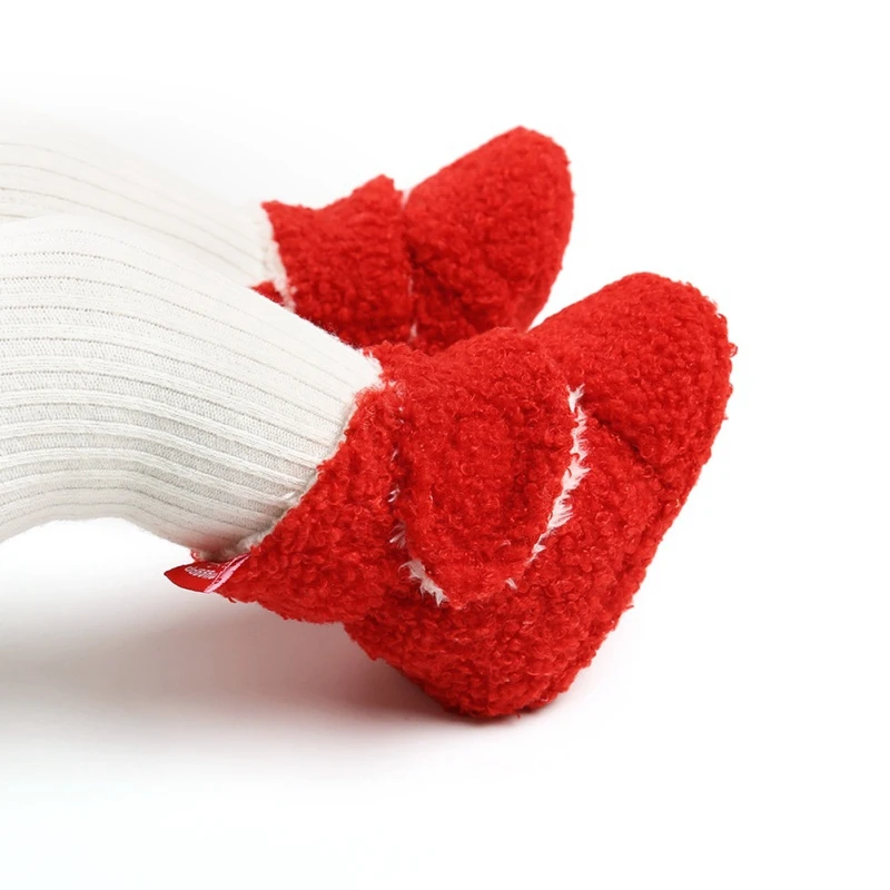 Botas de nieve para beb&eacute; reci&eacute;n nacido, ni&ntilde;o y ni&ntilde;a, zapatos de invierno de retales de felpa de Cachemira s&oacute;lida, zapatos de cuna c&aacute;lidos de fondo suave a la moda-5