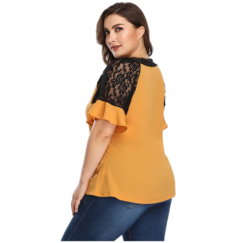 Женская кружевная рубашка в стиле пэчворк летний топ желтого розового красного