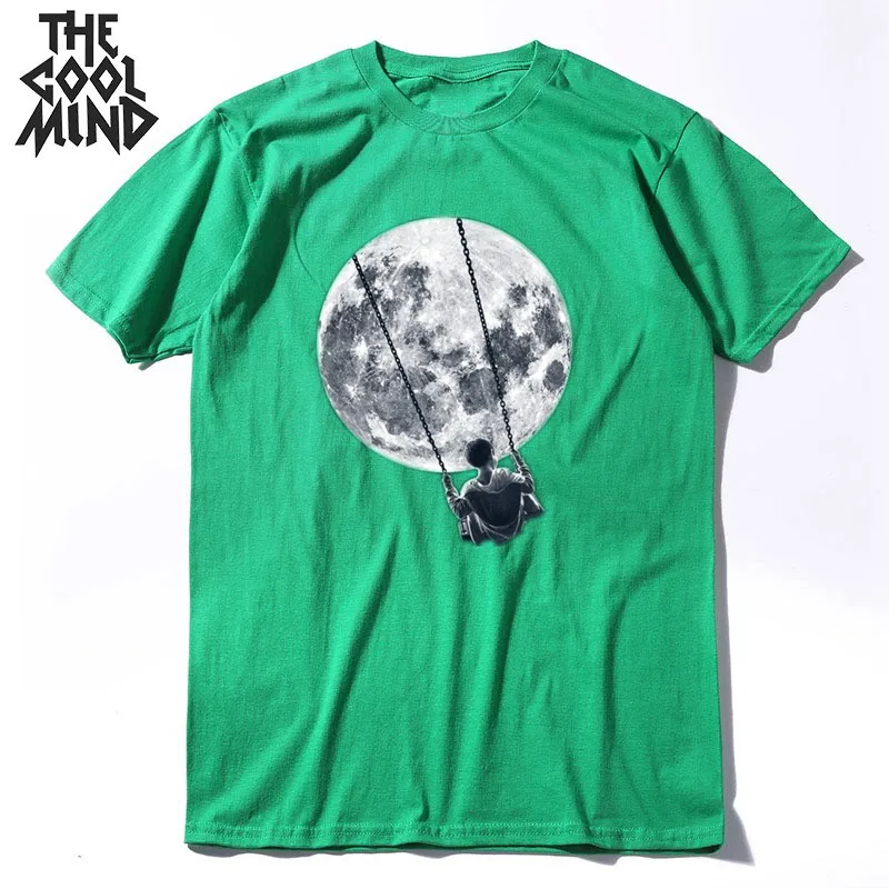 mo0155CM-GREEN COOLMIND хлопковая крутая забавная Мужская футболка с коротким рукавом, Повседневная летняя свободная Мужская футболка, крутая футболка с круглым вырезом, мужские футболки - Цвет: mo0155CM-GREEN