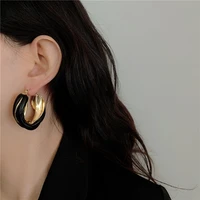 hiphop geometric irregular pu hoop earrings for women vintage twisted circle earring female gothic brincos wholesale 2020