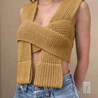 knitted bandage tops sweater multi wrap women off shoulder strapless sexy crop vest sweater female 2021 dropshipping