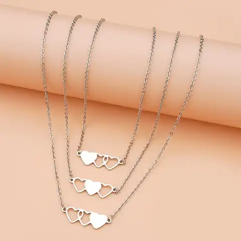 Ожерелье-цепочка из нержавеющей стали с изображением сердечек и бабочек, 3 шт.