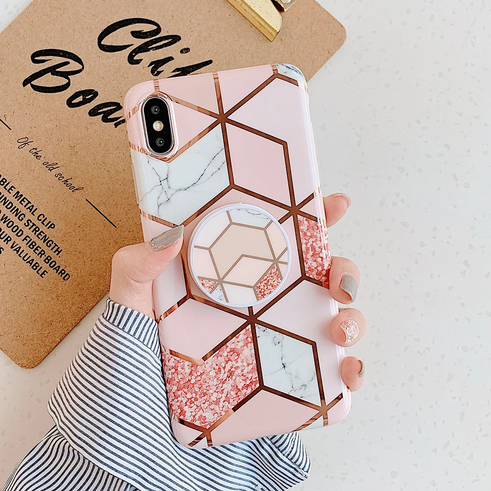 Чехол для телефона с геометрическим мрамором и держателем Huawei P20 P30 P40 Pro Lite Mate 20 30