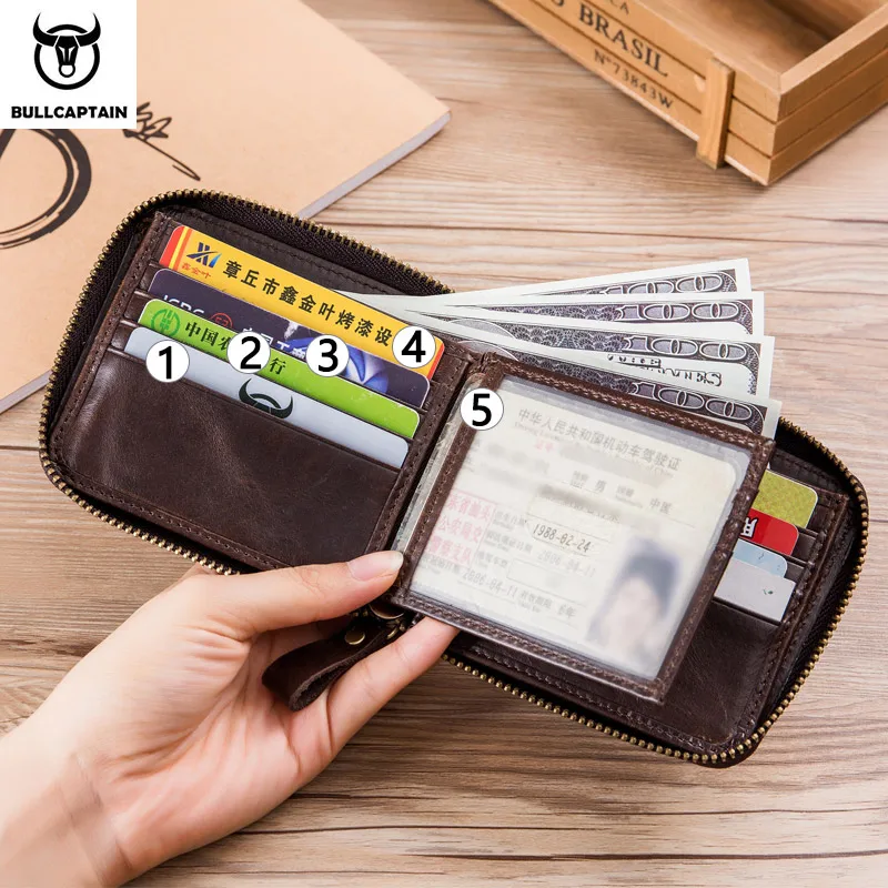 Кошелек BULLCAPTAIN RFID мужской кожаный брендовый бумажник в стиле ретро короткий