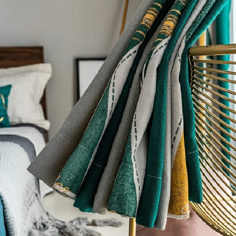 

Chinese Style Seamless Stitching Jacquard Green Curtains for Living Room and Bedroom Shading Environmental Protection Curtains
