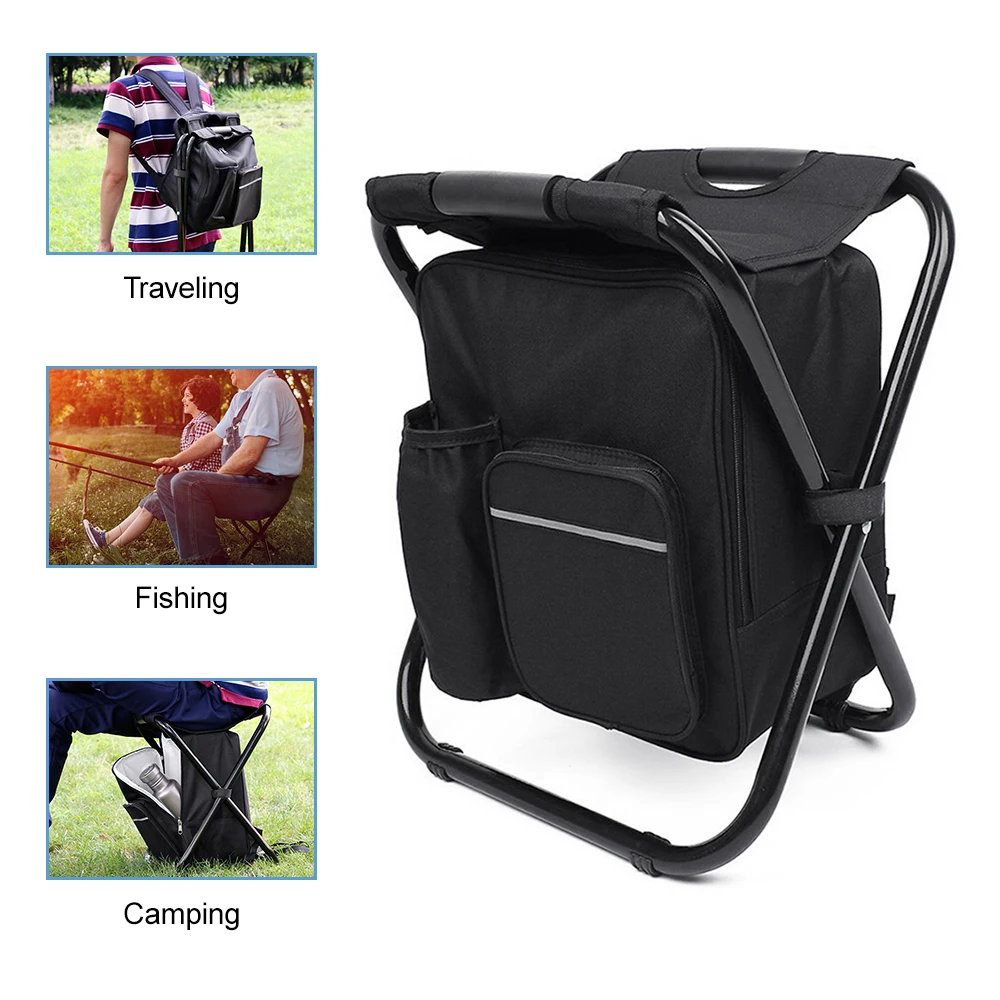 outdoor folding chair portable backpack chair stool with insulated cooler bag fishing hiking beach camping equipment free global shipping
