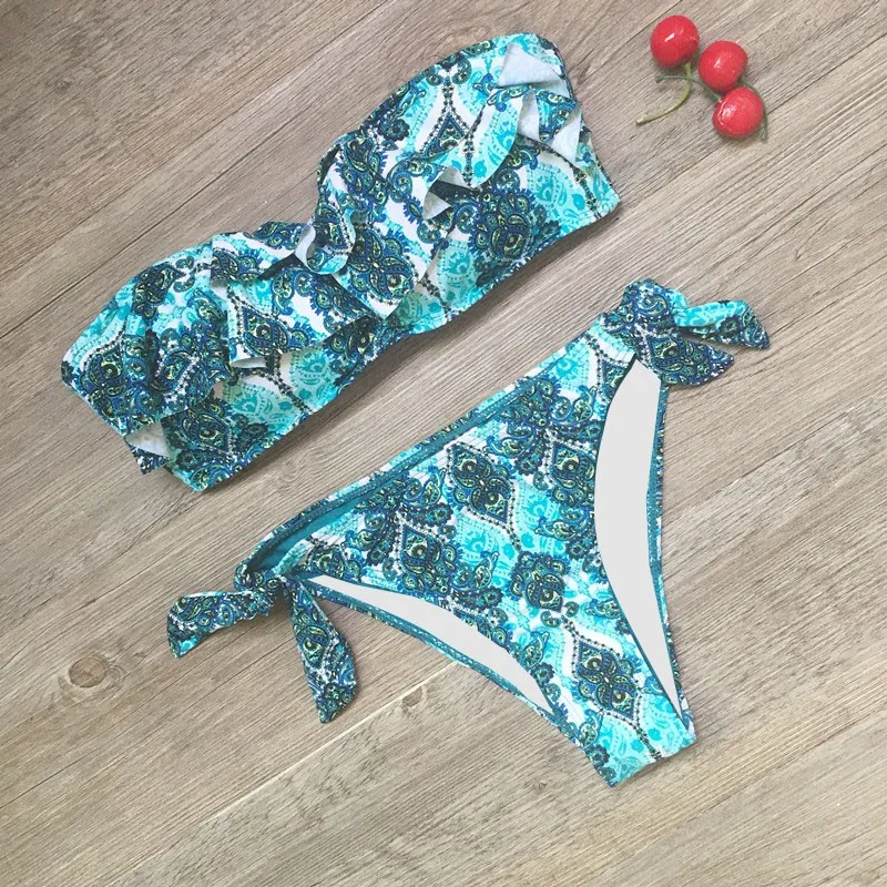 Falbala сексуальный женский купальник с принтом бандаж бикини набор 2020 классический купальный костюм для
