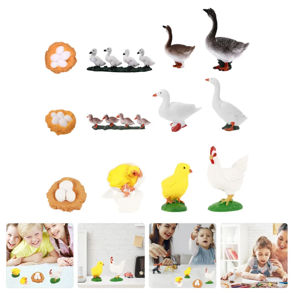 

3 Sets Growth Cycle Figurines of Rooster Duck and Goose Kids Cognitive Toys