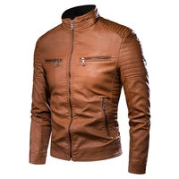 men autumn brand new causal vintage leather jacket men outfit design motorcycle biker zipper pocket leather jacket men coats