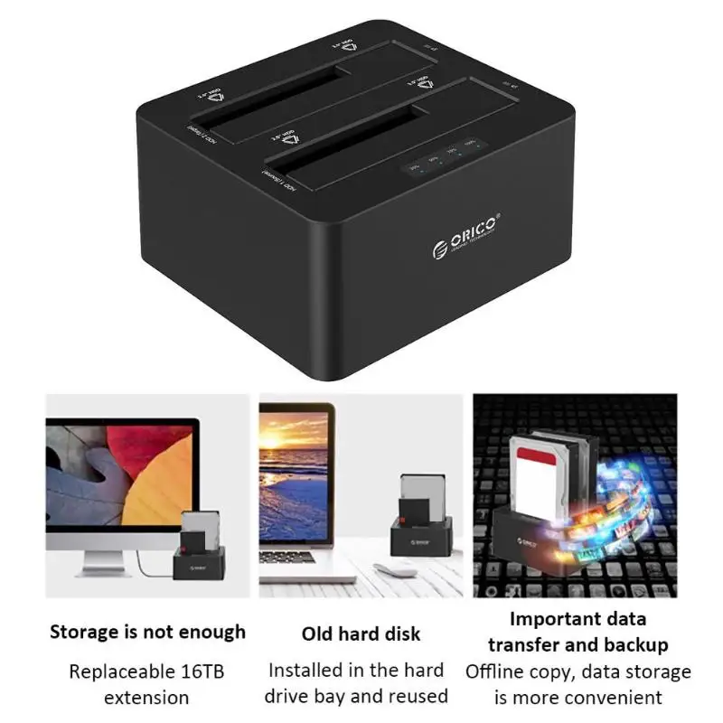 ORICO 2 отсека SATA для USB 3,0 док-станция для жесткого диска автономная копия передачи данных USB 3,0 Корпус чехол док-станция для 2,5/3,5 SSD HDD