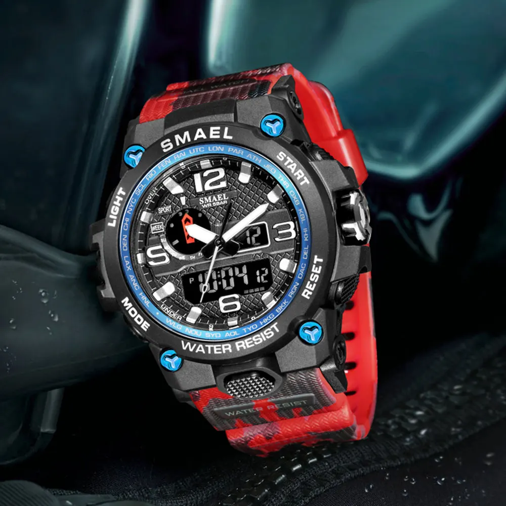 

SMAEL Watches Men 50M Waterproof Clock Alarm Chronograph New 1545D Camouflage Digital Wristwatch Quartz Military Watch Sport