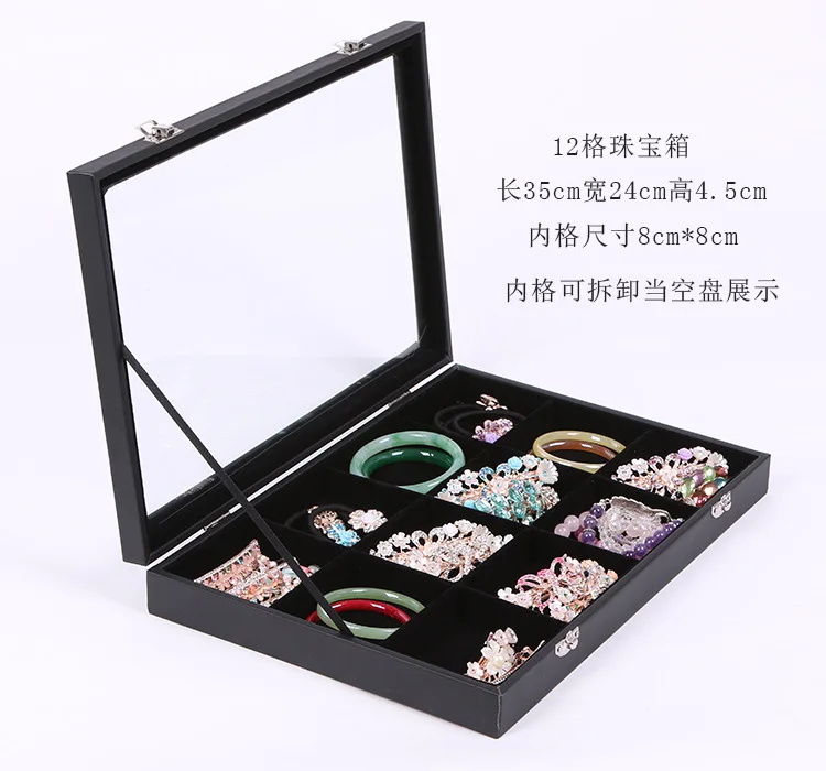 Black Belt Pearl Treasure Storage Box Jewelry Display Box Glass Cover Ring Pearl Treasure Stackable Glass Top Box With Lock