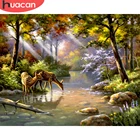 HUACAN раскраска по номеру лесной пейзаж для взрослых картина по номерам озеро Акриловая Краска на холсте DIY рамка украшение дома