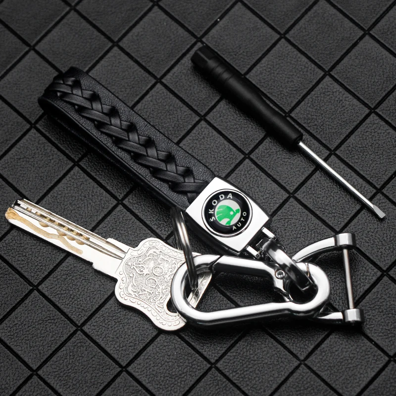 

Leather Woven Car Keychain Metal Anti-Lost Emblem Auto Key Rings Creative Gifts For Skoda Octavia A5 A7 Superb Fabia 2 3 1 Rapid
