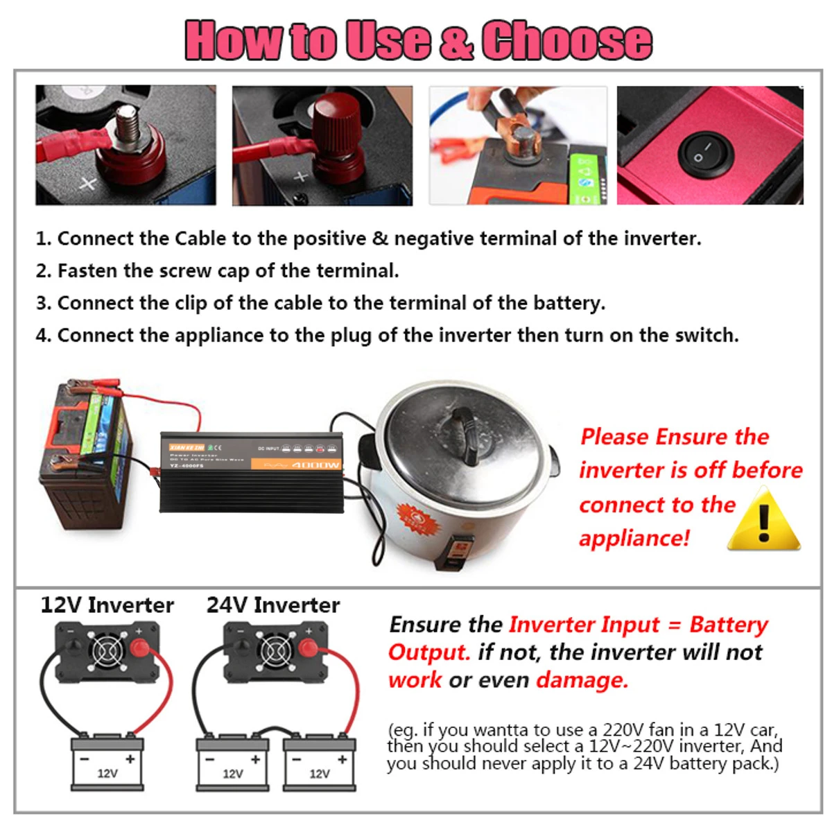 Солнечный Инвертор Чистая синусоида 4000 Вт автомобильный инвертор DC 12V 24V 48V 60V к AC