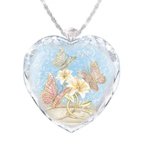 butterfly flower crystal heart pendant elegant lady fashion crystal necklace jewelry