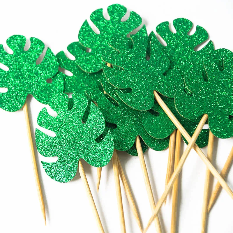 Тропические пламы лист кекс топперы джунгли день рождения на торт для вечеринки