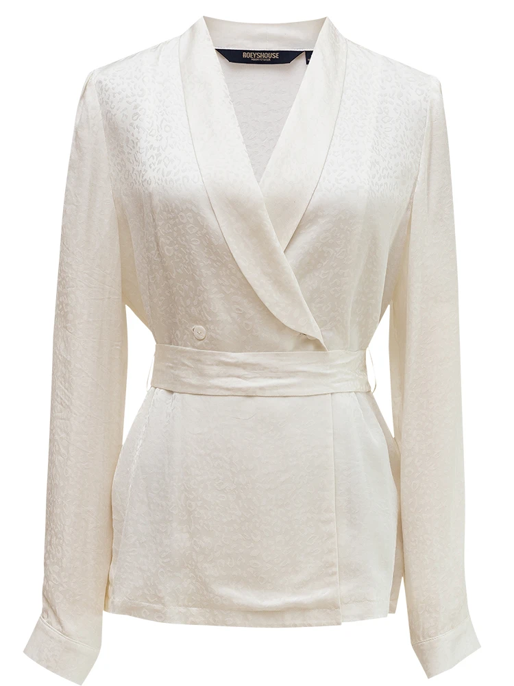 

Elegant Jacquard Shirt Women's 2020 Autumn New Intellectual Lace-up Top Business Attire White Shirt