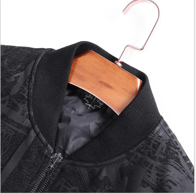 

Leather New Men Down Sheepskin Men's Baseball print Jacket Natural sheep skin Winter Coat Man