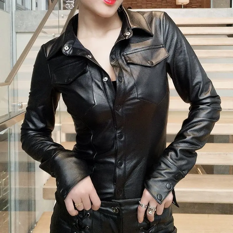 Женская рубашка из искусственной кожи теплая тонкая бархатная блузка в