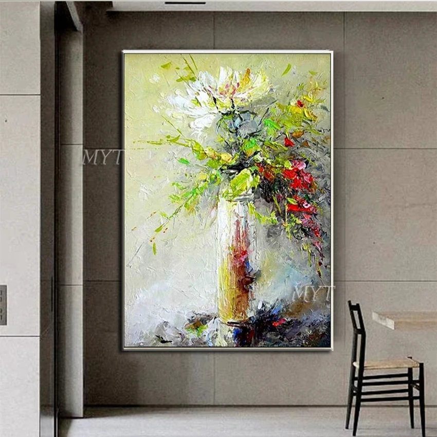 Картина маслом цветы в вазе Большой Современный Настенный декор ручной работы