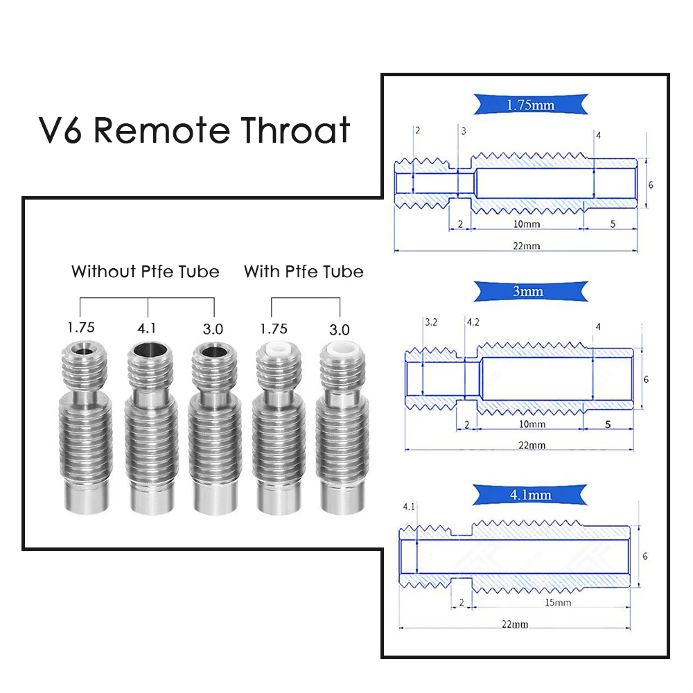 Трубка из нержавеющей стали V6 для горла Bowden длинная резьба нити 1 75 мм 3 детали 3D