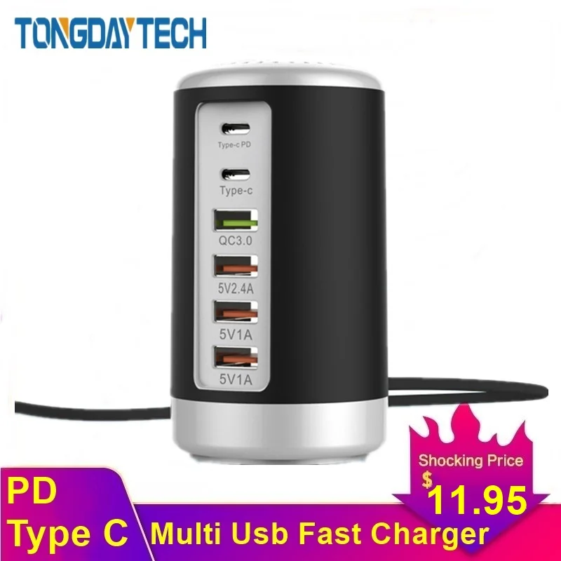 

Tongdaytech 65W USB Fast Charger HUB Quick Charge 3.0 Multi 6 Port USB Type C PD Charger Charging Station Carregador Portatil