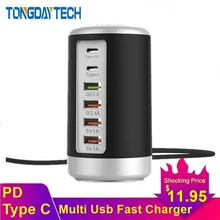 Tongdaytech 65W USB Fast Charger HUB Quick Charge 3.0 Multi 6 Port USB Type C PD Charger Charging Station Carregador Portatil