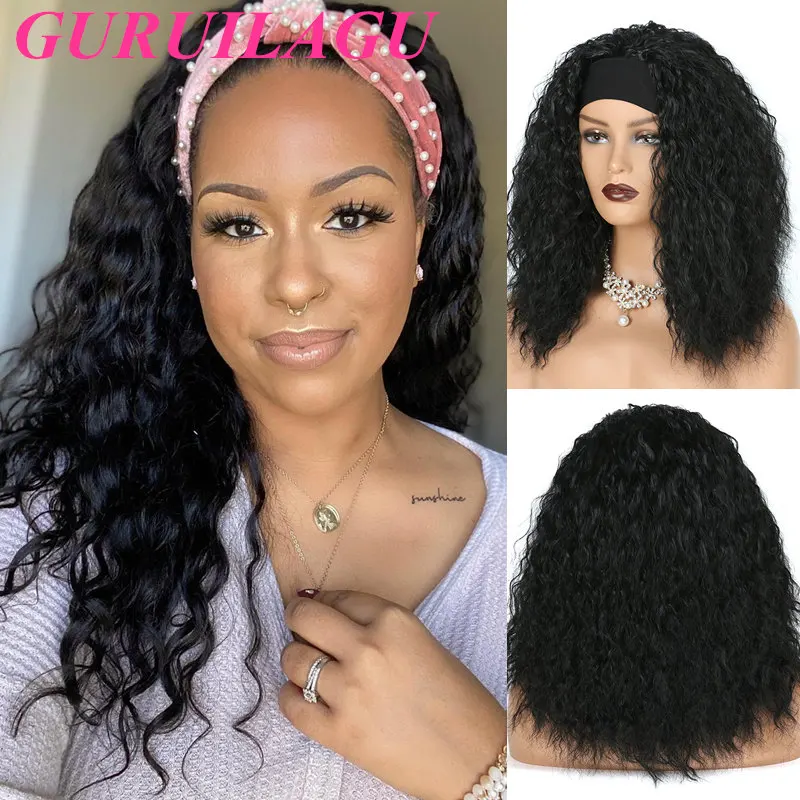 GURUILAGU Synthetic Wigs for Black Women Water Wave Headband Wig Short Bob Wig Ombre Color 1B#M4/30# Natural Wigs For Women