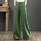 Женские свободные брюки в винтажном стиле Брюки женские прямые из хлопка и льна с высокой талией