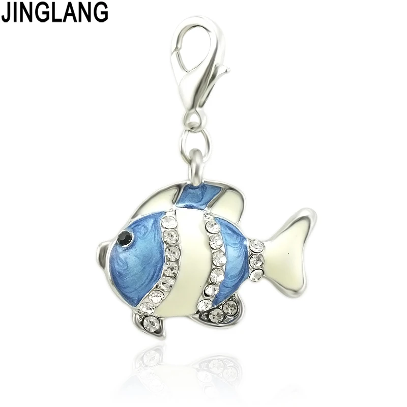 JINGLANG модные Лобстер белые стразы синий эмалированная рыба костюмированной