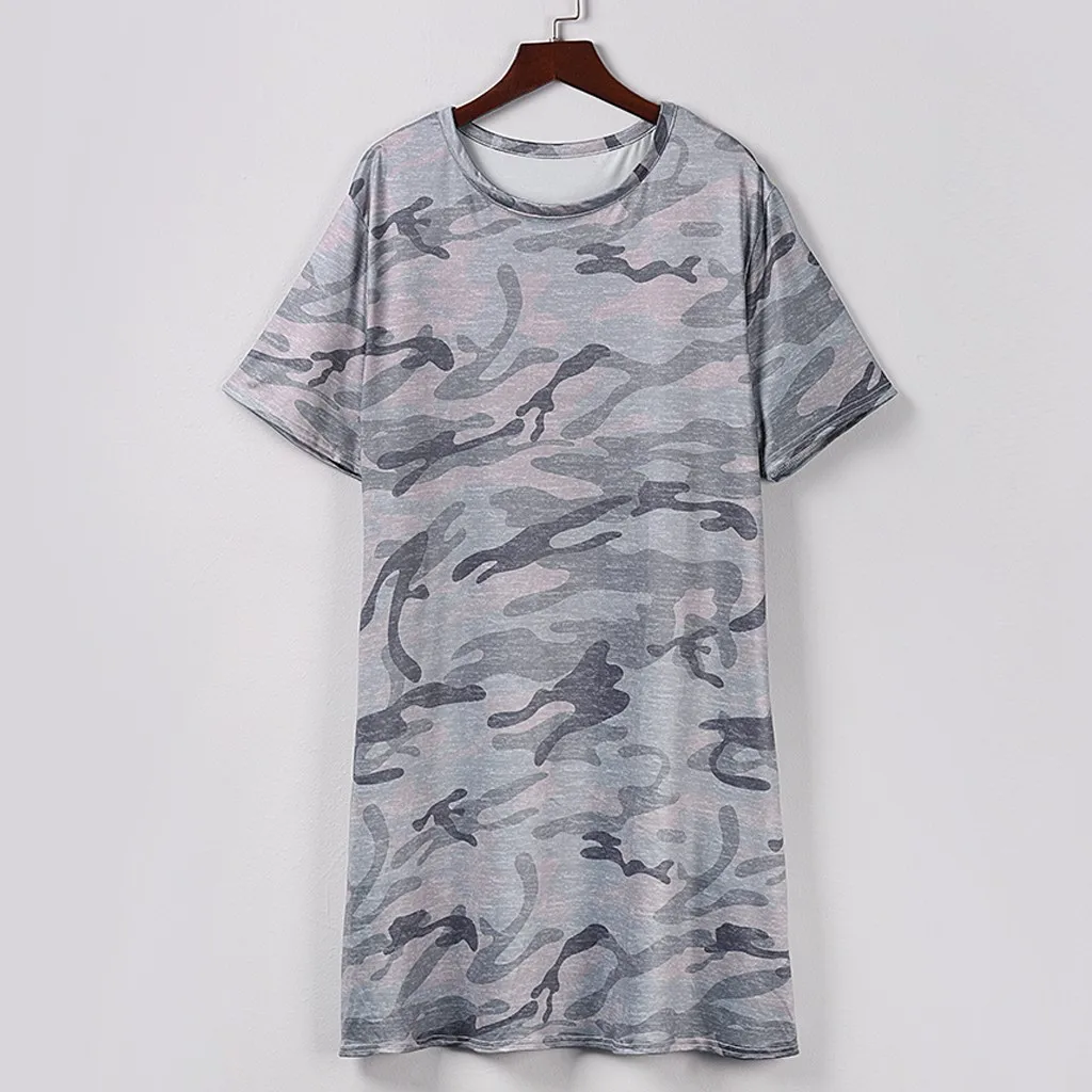 Женское платье с коротким рукавом камуфляжное карманом повседневное пляжное
