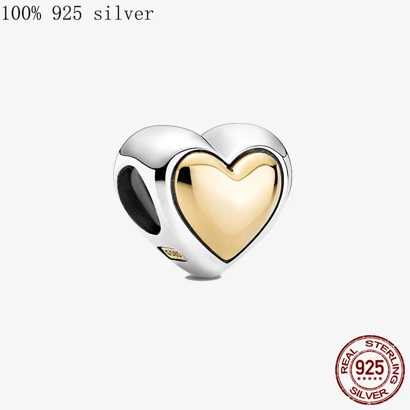 

Have character 100% 925 Sterling Silver Golden dome heart charm Beads Fit Original Pandora charms Bracelet For Women DIY Jewelr