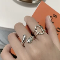 fmily minimalist 925 sterling silver geometric water drop irregular ring retro fashion hollow jewelry gift for girlfriend