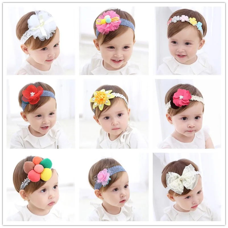 

2020 New Cute Toddler Newborn Baby Kids Fashion Hair Accessories Headband Headwear 1PC Lace Flowers Children Elastic Girl Korean