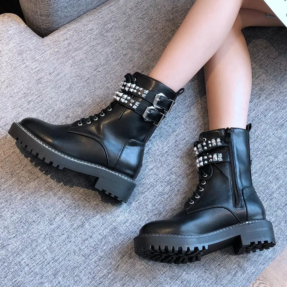 

Sarairis New Fashion 2020 Zipper Riveting Cool Boots Woman Shoes Non-Slip Buckle Decorative Punk Style Comfy Shoes Ladies Boots
