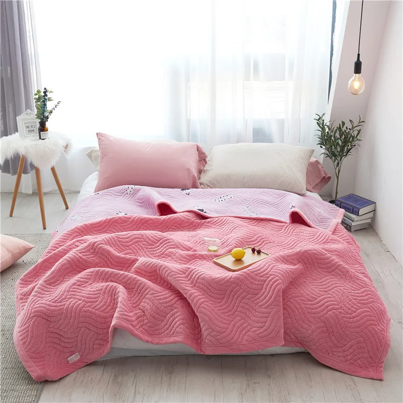 Pink AB сторона теплое одеяло бархат и хлопок покрывало на кровать розовый/серый/синий/кофе 200x230 см сплошной цвет мягкое покрывало на кровать номер - Цвет: Pink