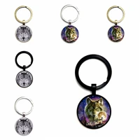 new gothic style wolf badge glass cabochon retro keychain charm car key ring pendant gift jewelry pendant