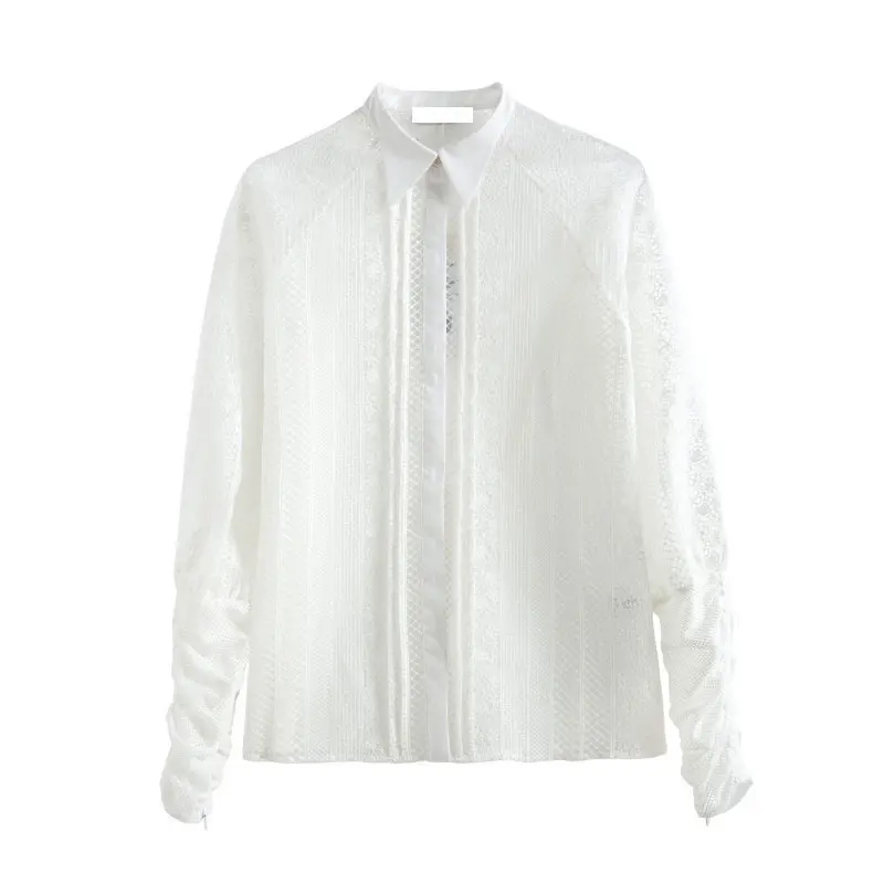 

XITAO Patchwork Hollow Out White Shirt Women Clothes 2021 Spring New Fashion Turn Down Collar Casual Blouse Top GCC4355