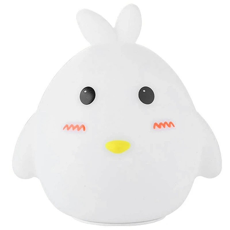 

Cute Chicken Baby Night Light 5 Color Changing Cartoon Pat Bedside Lamp USB Rechargeable Silicone Lights for Kids