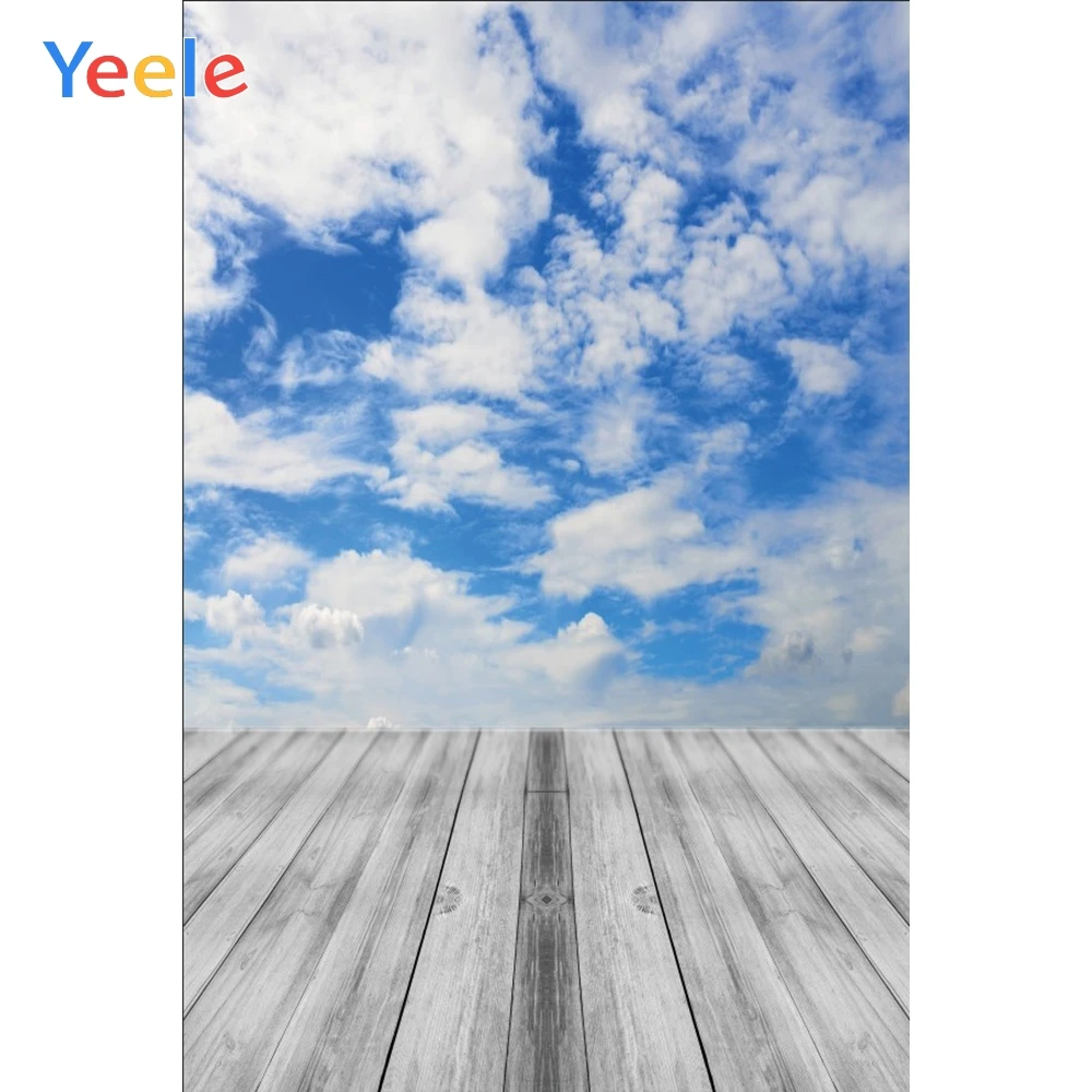 

Yeele Brick Wall Gray Wooden Floor Blue Sky Cloud Baby Portrait Photographic Backgrounds Photography Backdrops For Photo Studio