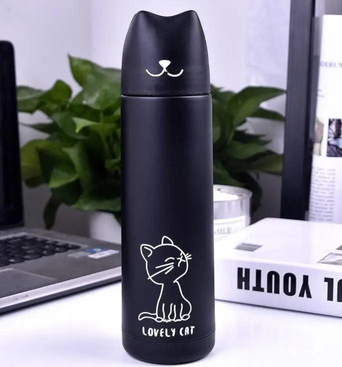 Cat 2 TECHOME 500 мл милый мультфильм Themos нержавеющая сталь Вакуумная чашка Термокружка термос чашка подарок для друга дорожная бутылка - Цвет: Cat 2