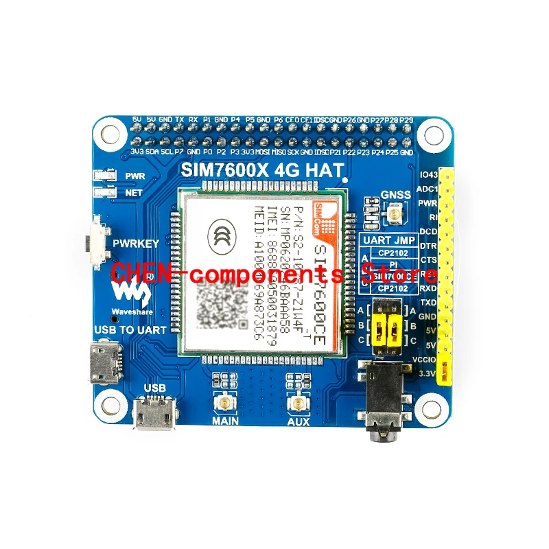 

SIM7600A-H SIM7600E-H SIM7600G-H SIM7600CE 4G HAT 4G / 3G / 2G / GSM / GPRS / GNSS HAT for Raspberry Pi, LTE CAT4 SIM7600