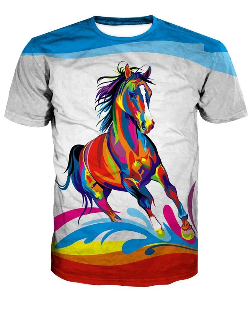 

KISSQIQI 3D Printed T-shirt High Quality Funny Animal Mustang Fashion Men's Summer Short Sleeve Maximum Aize 5XL
