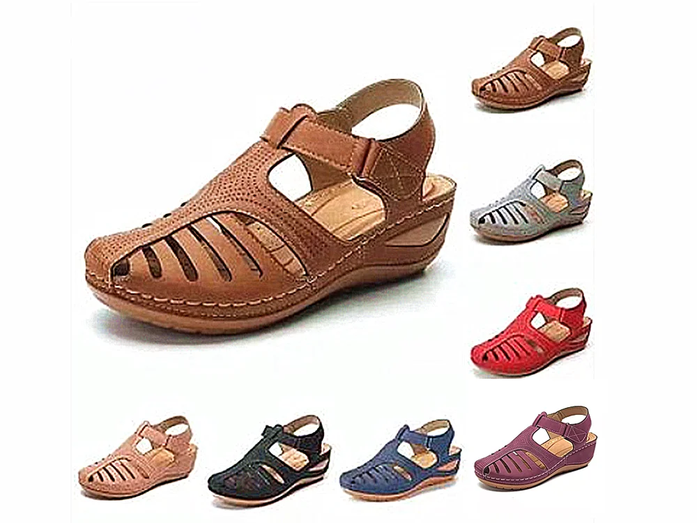 

STS Women Sandals Summer Ladies Comfortable Round Toe Ankle Hollow Sandals Female Soft Sole Shoes Drop shipping Plus Size 43