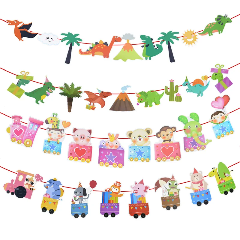 

1Set Cartoon Animal Jungle Theme Party Banner Bunting Princess Dress Fairy Garlands For Girl Boy Birthday Wedding Decoration