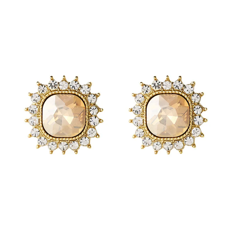 

Luxury Female Square Zircon Small Earrings Trendy Gold Color Small Stud Earrings For Women Dainty Crystal Stone Wedding Earrings
