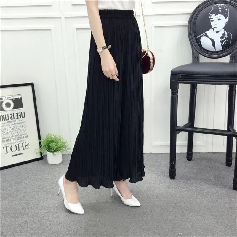 Шифоновые широкие плиссированные брюки с высокой талией элегантные женские